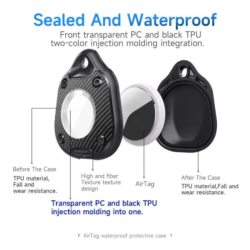 Airtag Case With Keychain Ring Waterproof TPU Protective Cover BH131091BLK