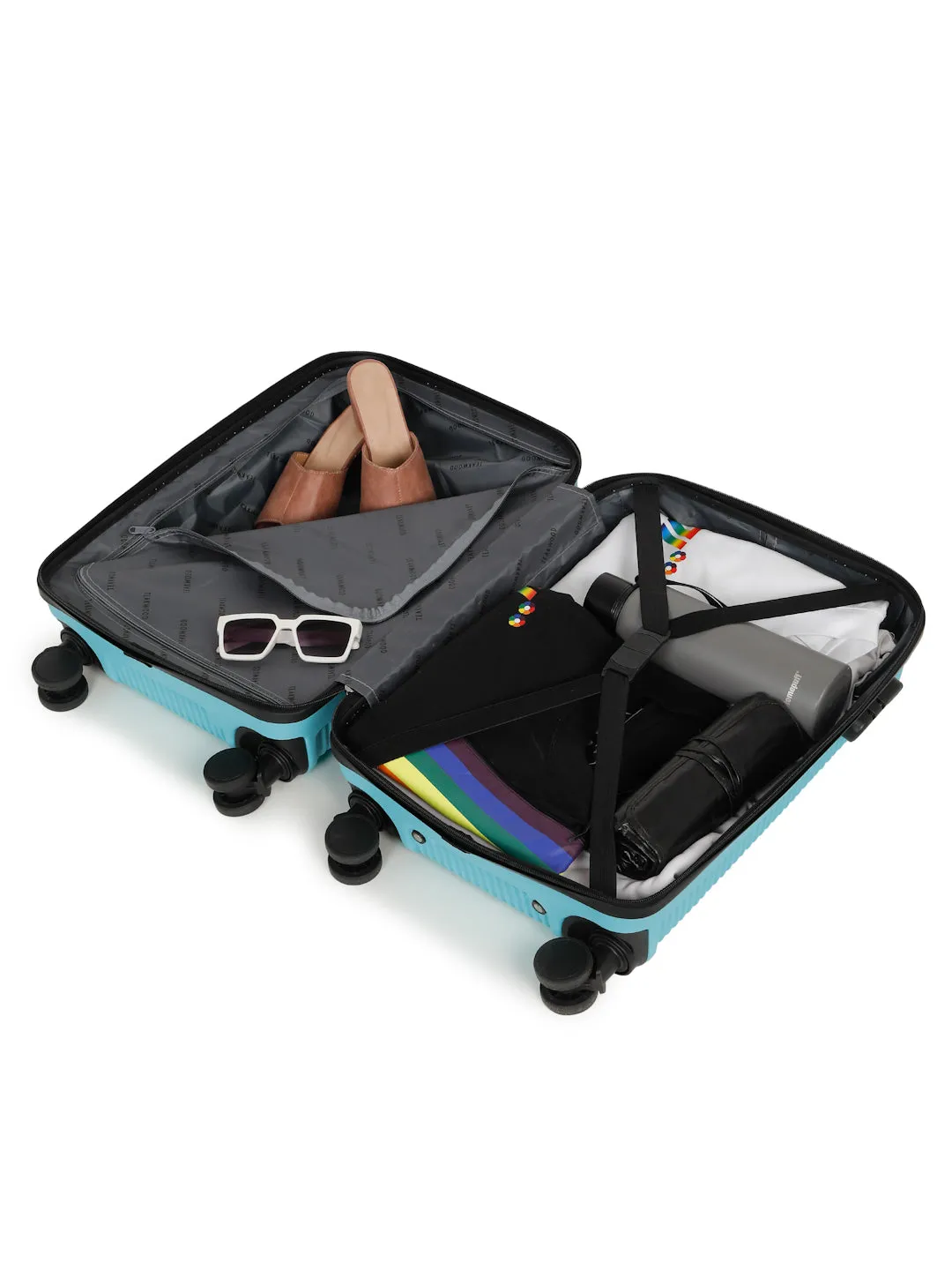 ANDAMAN SKY BLUE Textured Zigzag Stripline Unisex Check-in Hardside Cabin Trolley Bag