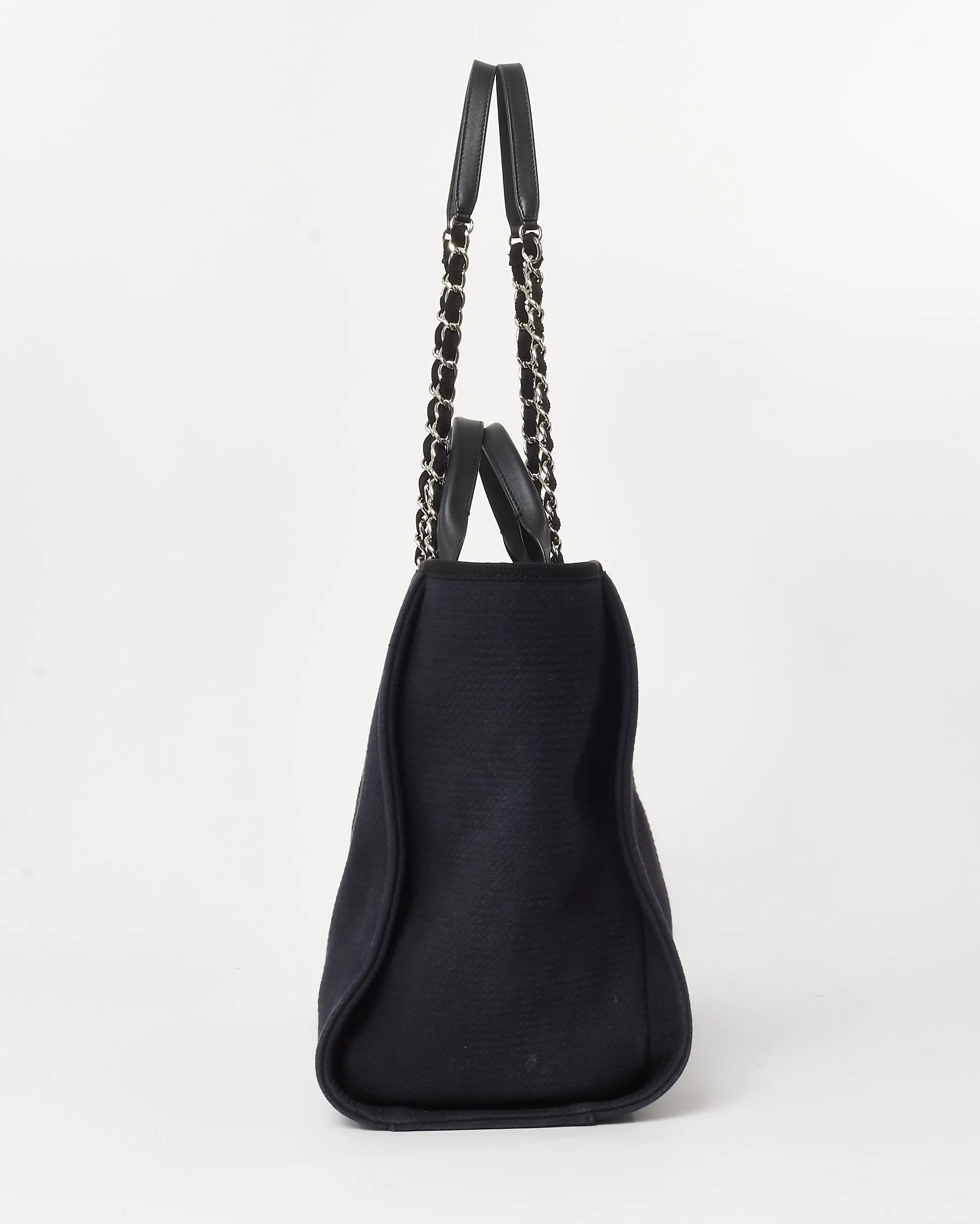 Chanel Navy Mixed Fibers Medium Chanel Logo Deauville Tote