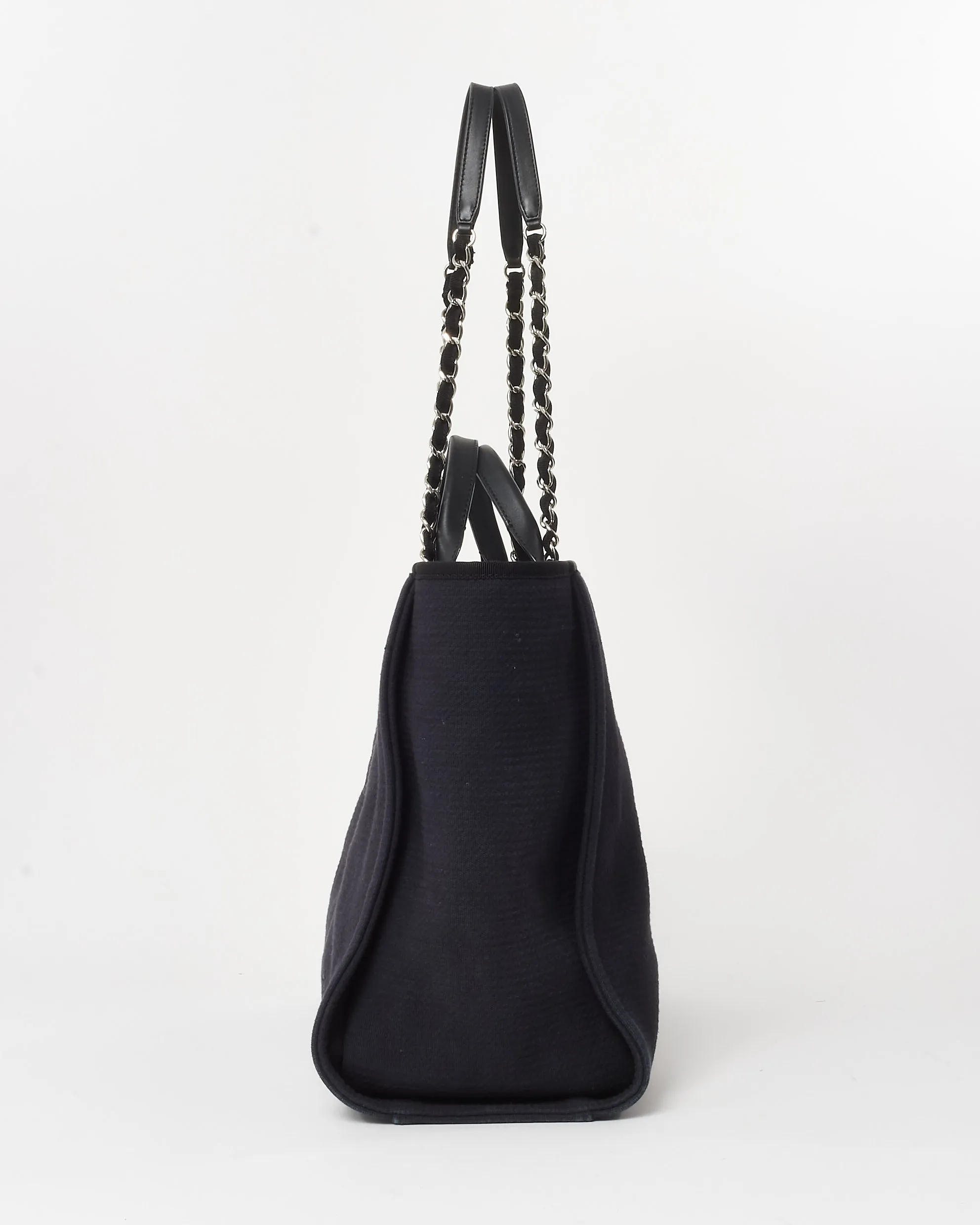 Chanel Navy Mixed Fibers Medium Chanel Logo Deauville Tote
