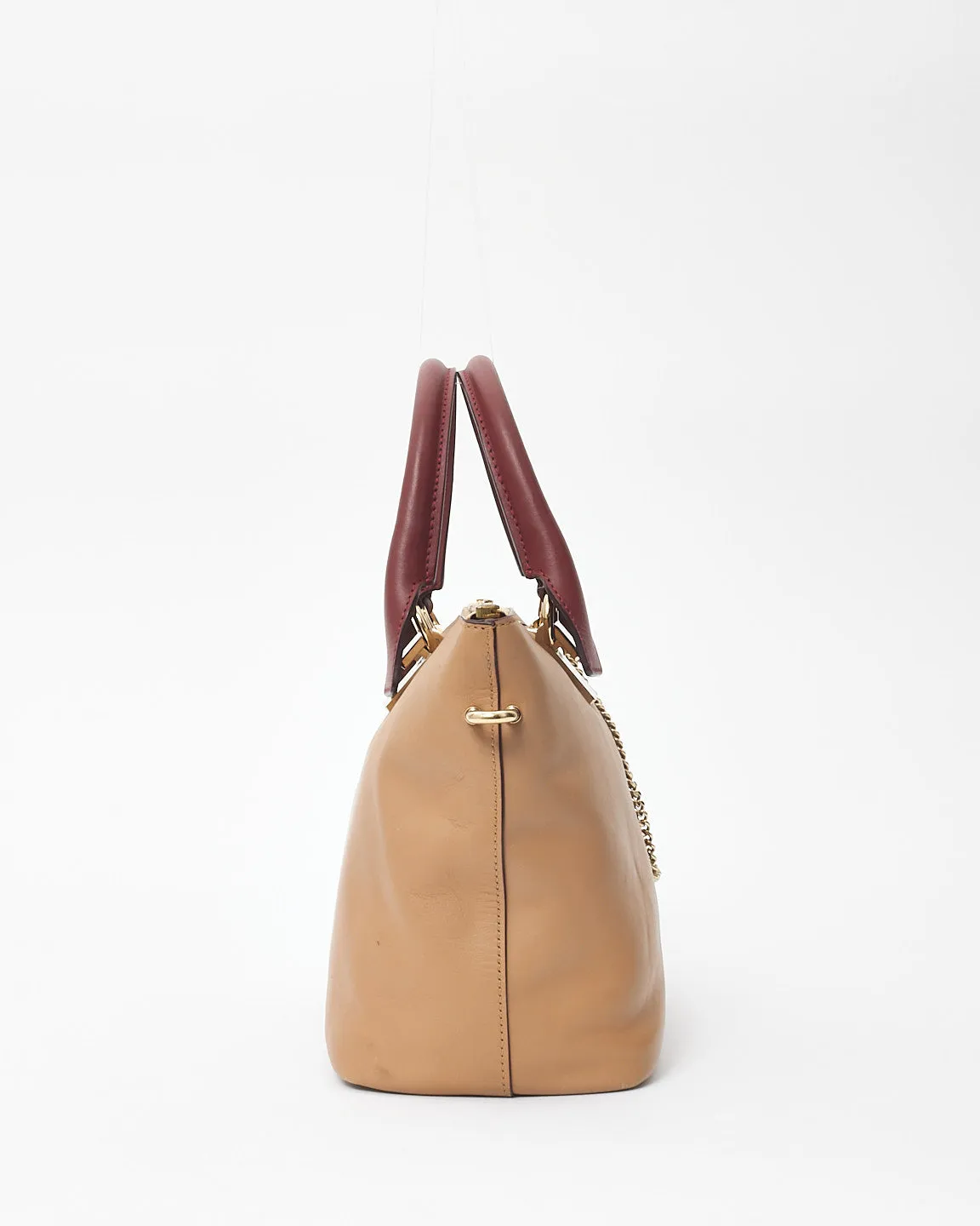 Chloé Tan & Burgundy Leather Baylee Top Handle Tote Bag