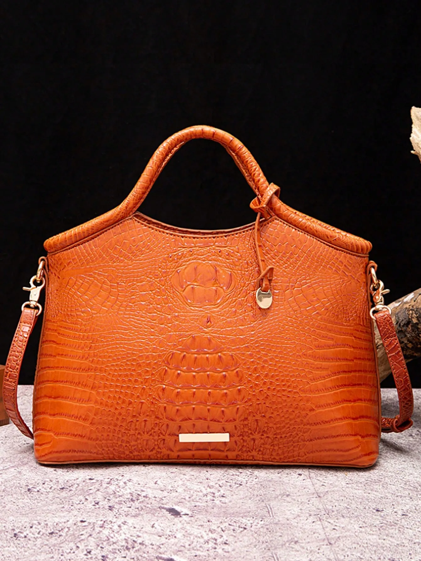Crocodile Print Tote Bag With Adjustable Shoulder Strap