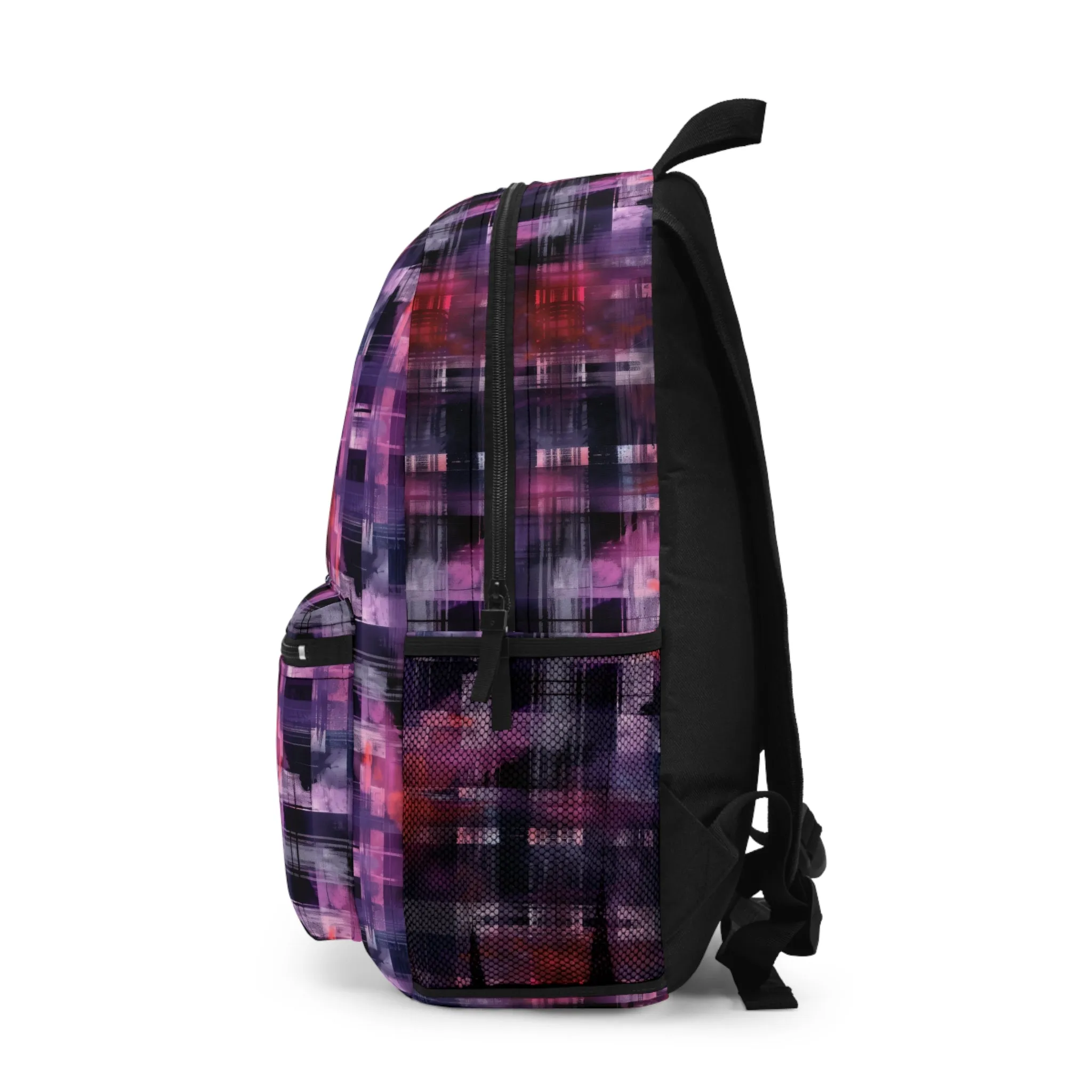 Cyberpunk Plaid in Bold Watercolor Flannel Pattern in Purple and Red Lightweight Stylish Durable Backpack (Made in USA)