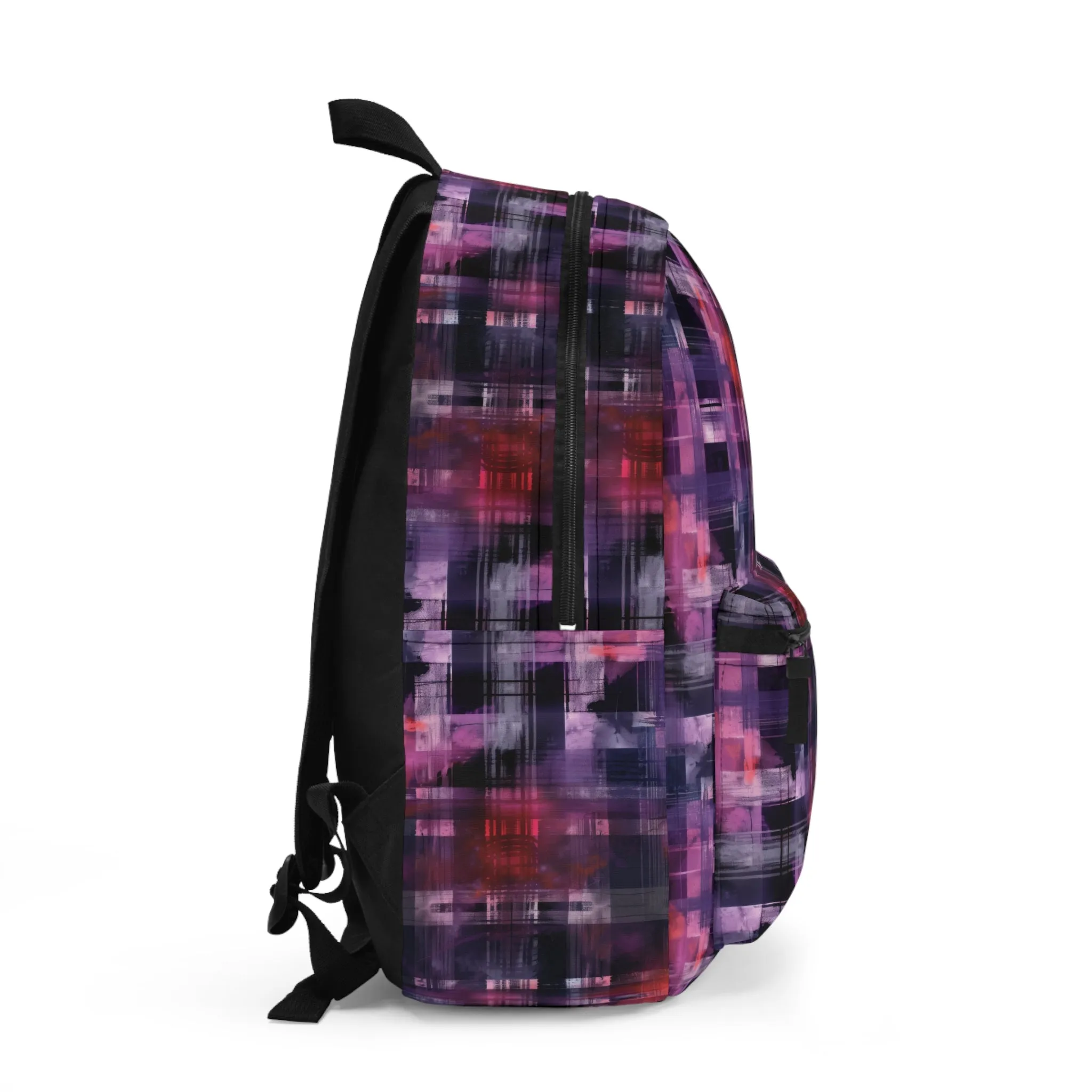 Cyberpunk Plaid in Bold Watercolor Flannel Pattern in Purple and Red Lightweight Stylish Durable Backpack (Made in USA)