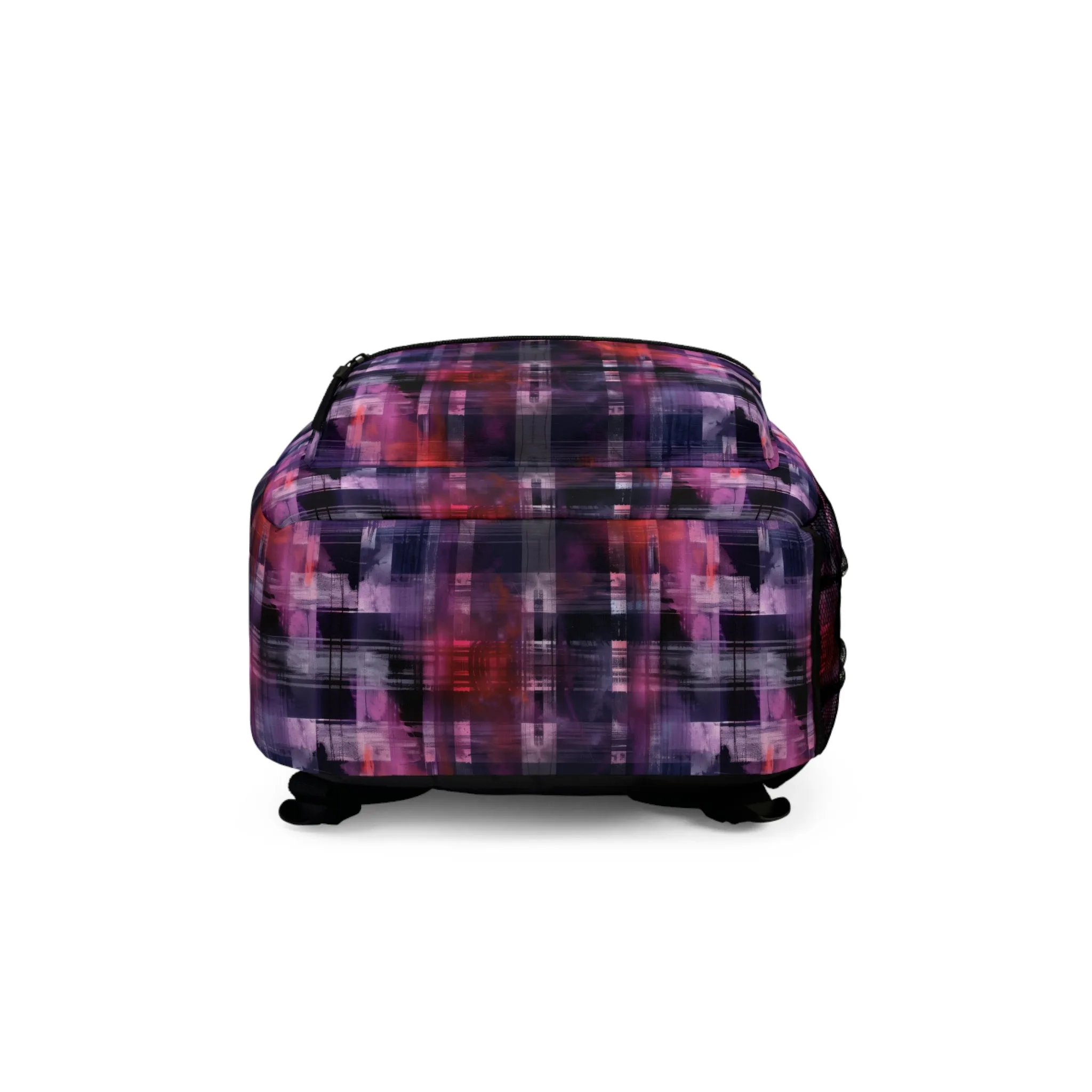 Cyberpunk Plaid in Bold Watercolor Flannel Pattern in Purple and Red Lightweight Stylish Durable Backpack (Made in USA)