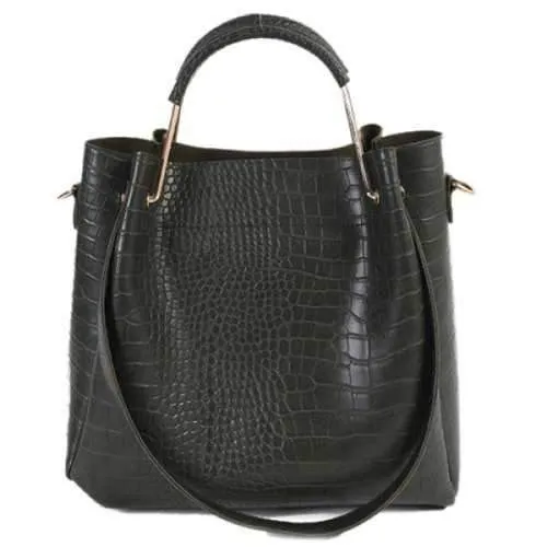 Embossed Dark Colour Metal Tote Bag - Army Green