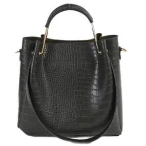 Embossed Dark Colour Metal Tote Bag - Army Green