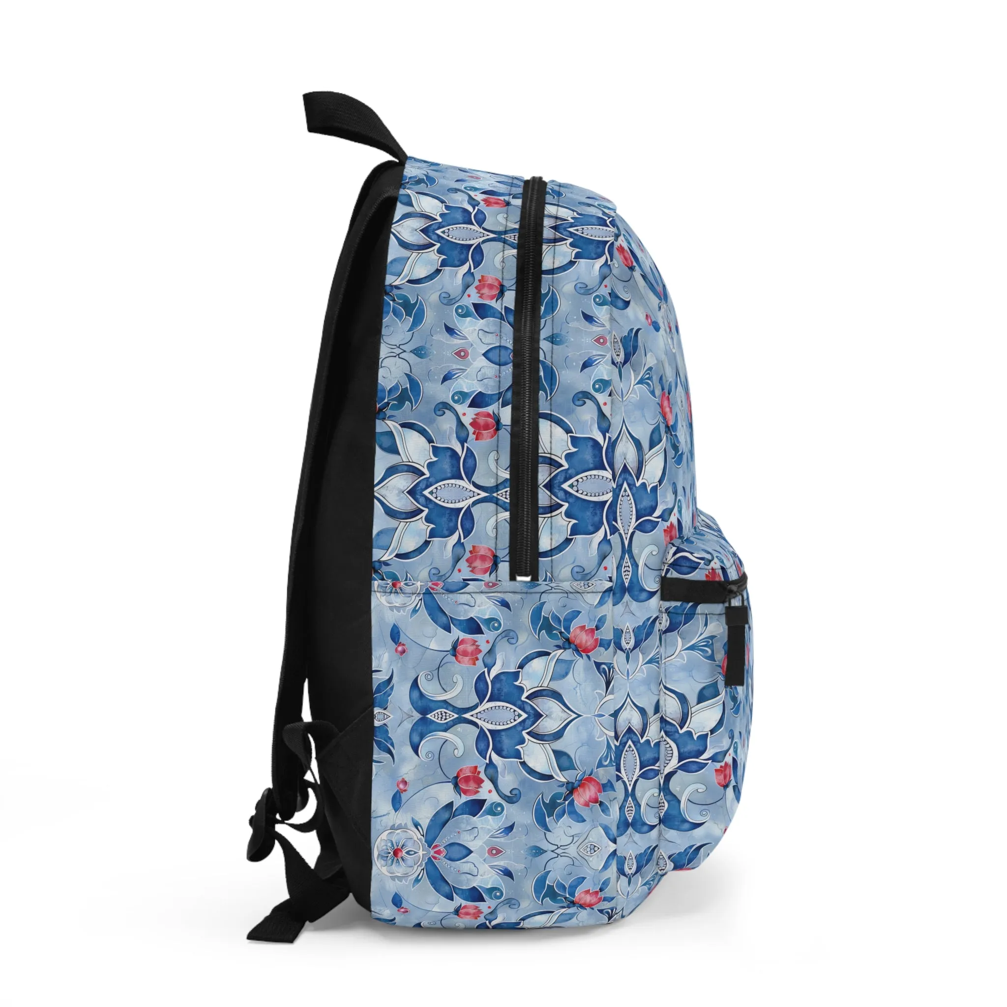 Enchanting Blue and Pink Lotus Mosaic Lightweight Stylish Durable Backpack (Made in USA)