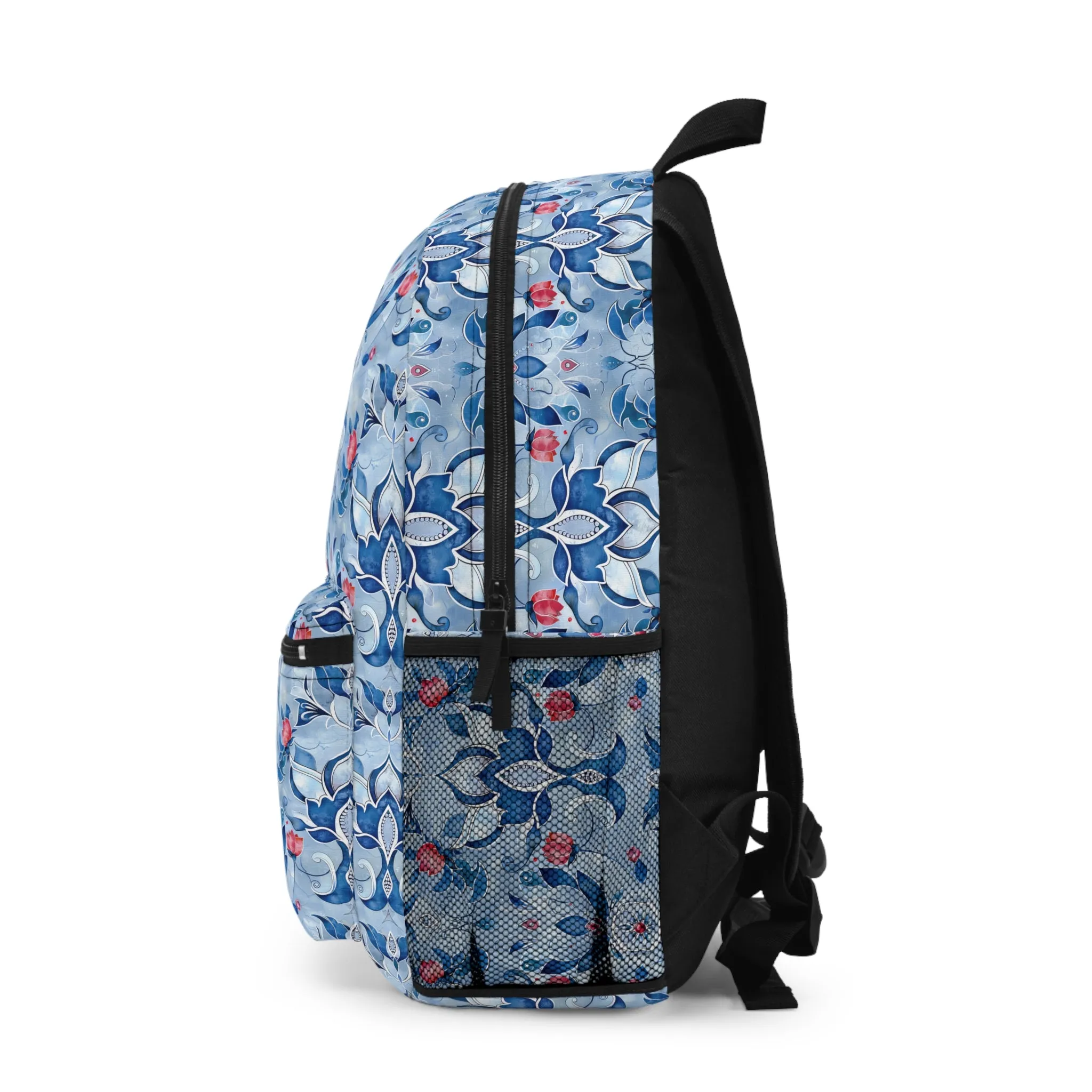 Enchanting Blue and Pink Lotus Mosaic Lightweight Stylish Durable Backpack (Made in USA)