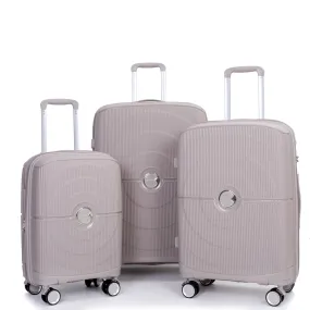 Expandable Hardshell Suitcase Double Spinner Wheels Pp Luggage Sets Lightweight Durable Suitcase With Tsa Lock, 3 Piece Set - Griege