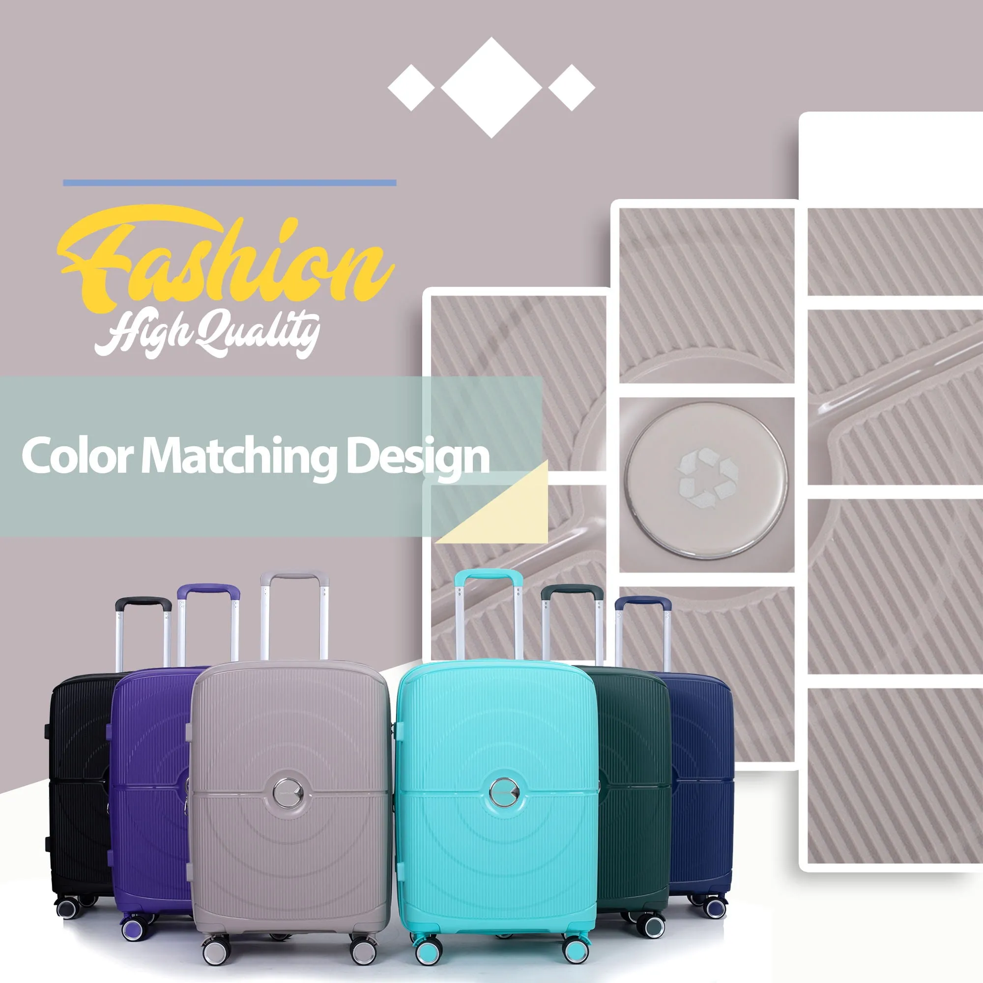 Expandable Hardshell Suitcase Double Spinner Wheels Pp Luggage Sets Lightweight Durable Suitcase With Tsa Lock, 3 Piece Set - Griege