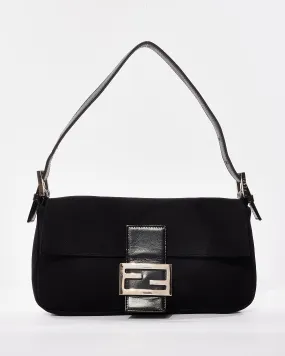 Fendi Vintage Black Neoprene Baguette Shoulder Bag