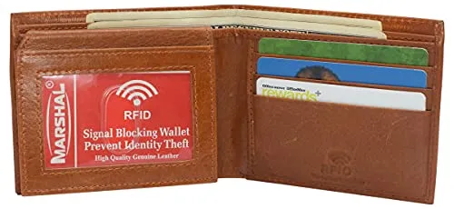 Genuine Leather Men's Marijuana Leaf Logo RFID Blocking Bifold Wallet