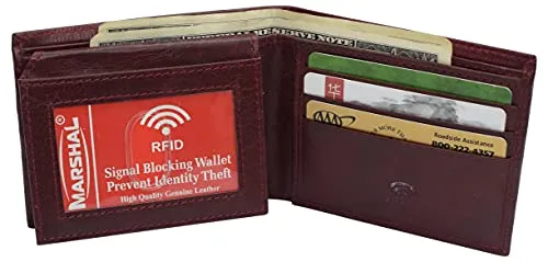 Genuine Leather Men's Marijuana Leaf Logo RFID Blocking Bifold Wallet