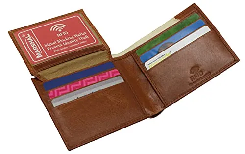 Genuine Leather Men's Marijuana Leaf Logo RFID Blocking Bifold Wallet