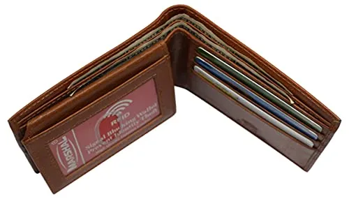 Genuine Leather Men's Marijuana Leaf Logo RFID Blocking Bifold Wallet