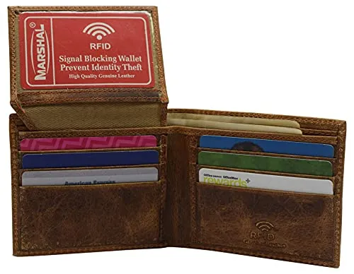 Genuine Leather Men's Marijuana Leaf Logo RFID Blocking Bifold Wallet
