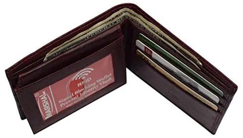 Genuine Leather Men's Marijuana Leaf Logo RFID Blocking Bifold Wallet