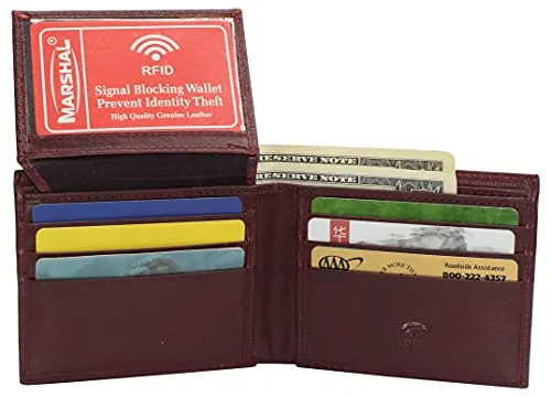 Genuine Leather Men's Marijuana Leaf Logo RFID Blocking Bifold Wallet