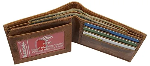 Genuine Leather Men's Marijuana Leaf Logo RFID Blocking Bifold Wallet