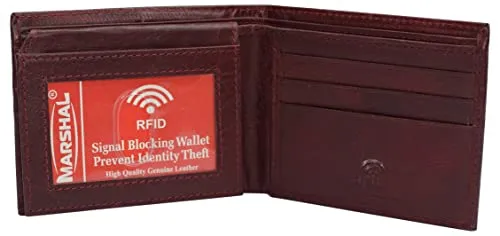 Genuine Leather Men's Marijuana Leaf Logo RFID Blocking Bifold Wallet