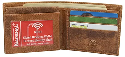 Genuine Leather Men's Marijuana Leaf Logo RFID Blocking Bifold Wallet