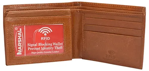 Genuine Leather Men's Marijuana Leaf Logo RFID Blocking Bifold Wallet