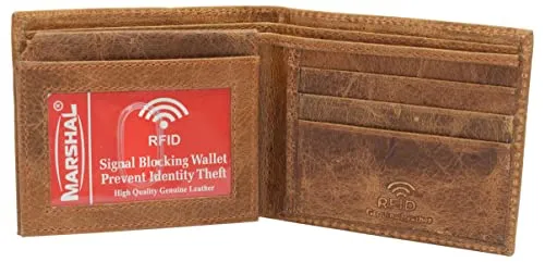 Genuine Leather Men's Marijuana Leaf Logo RFID Blocking Bifold Wallet