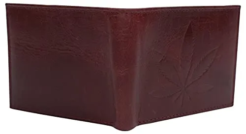 Genuine Leather Men's Marijuana Leaf Logo RFID Blocking Bifold Wallet