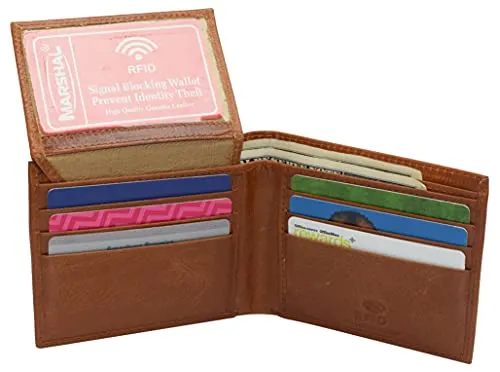 Genuine Leather Men's Marijuana Leaf Logo RFID Blocking Bifold Wallet