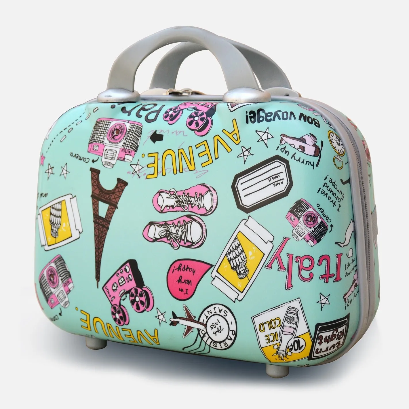 Green Paris Printed Spinner Wheel Luggage Bag | 4 Pcs Set 7, 20, 24 and 28 Inches