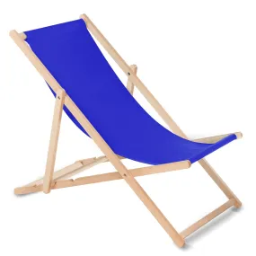 GreenBlue GB183 Wooden Deck Chair Cobalt Blue Made of Quality Beech Wood 3 Adjustable Backrest Positions