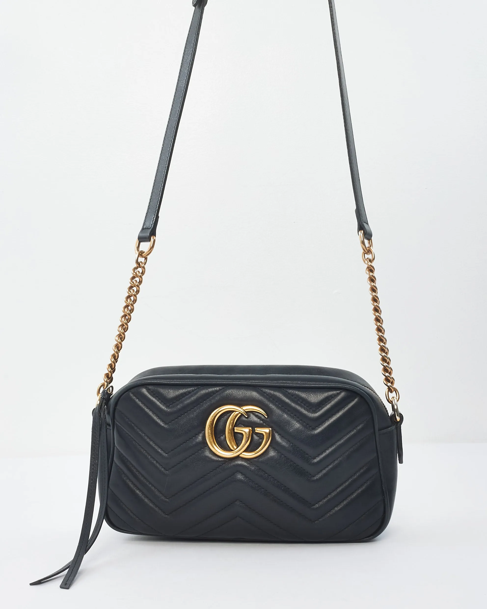Gucci Black Matelassé Leather Small Marmont Camera Bag