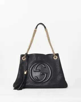 Gucci Black Pebbled Leather GG Soho Chain Shoulder Bag