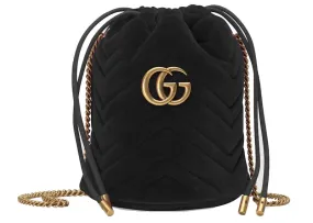 Gucci Gg Marmont Bucket Bag Velvet Mini Black