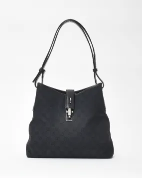 Gucci Vintage Black Monogram Canvas Jackie Shoulder Bag