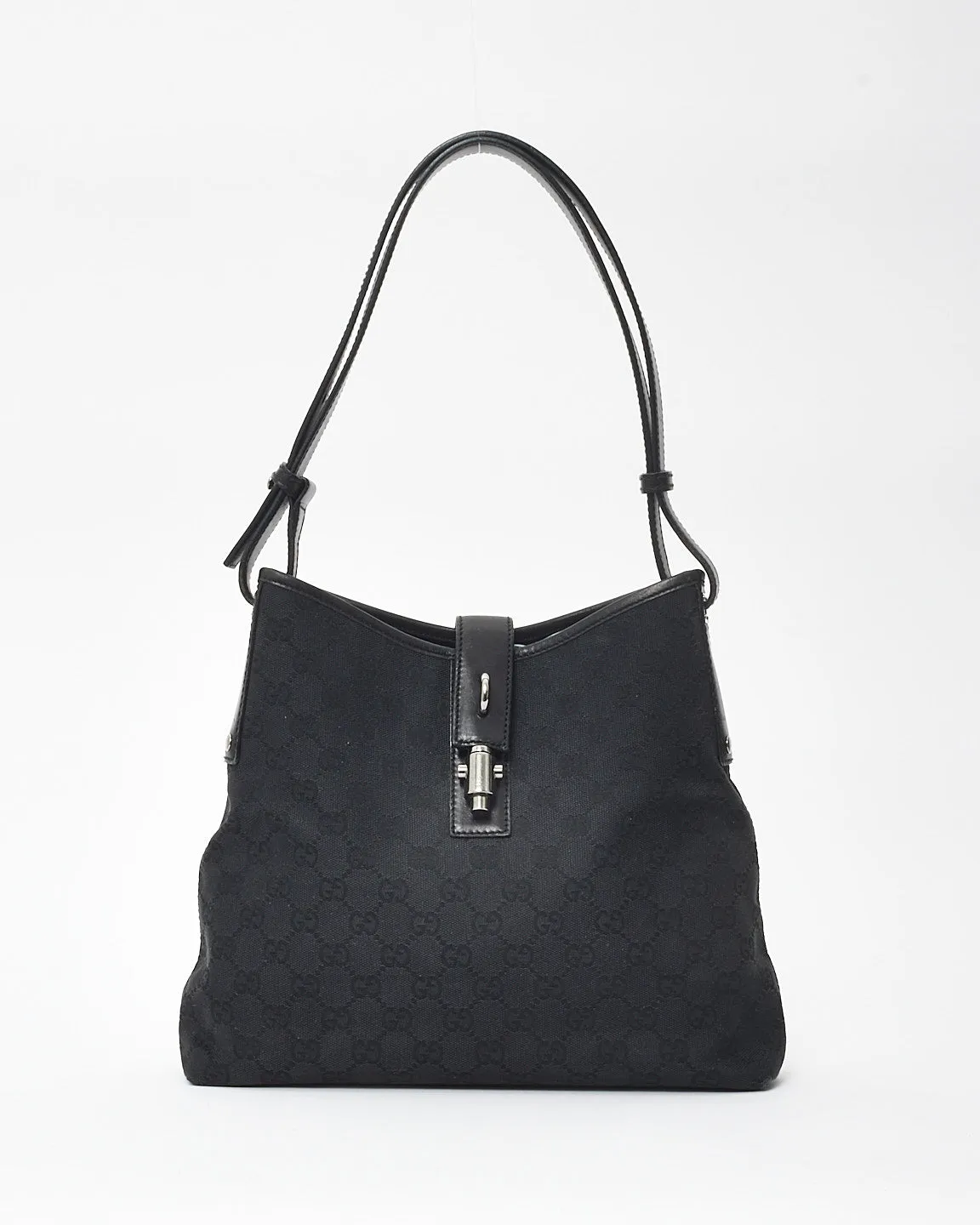 Gucci Vintage Black Monogram Canvas Jackie Shoulder Bag
