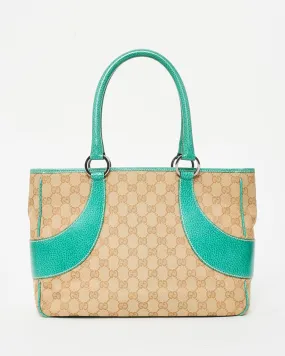 Gucci Vintage Monogram Canvas & Green Leather Shoulder Bag