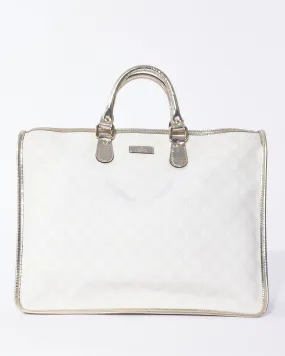 Gucci White Monogram GG Supreme Canvas & Silver Trim Top Handle Bag