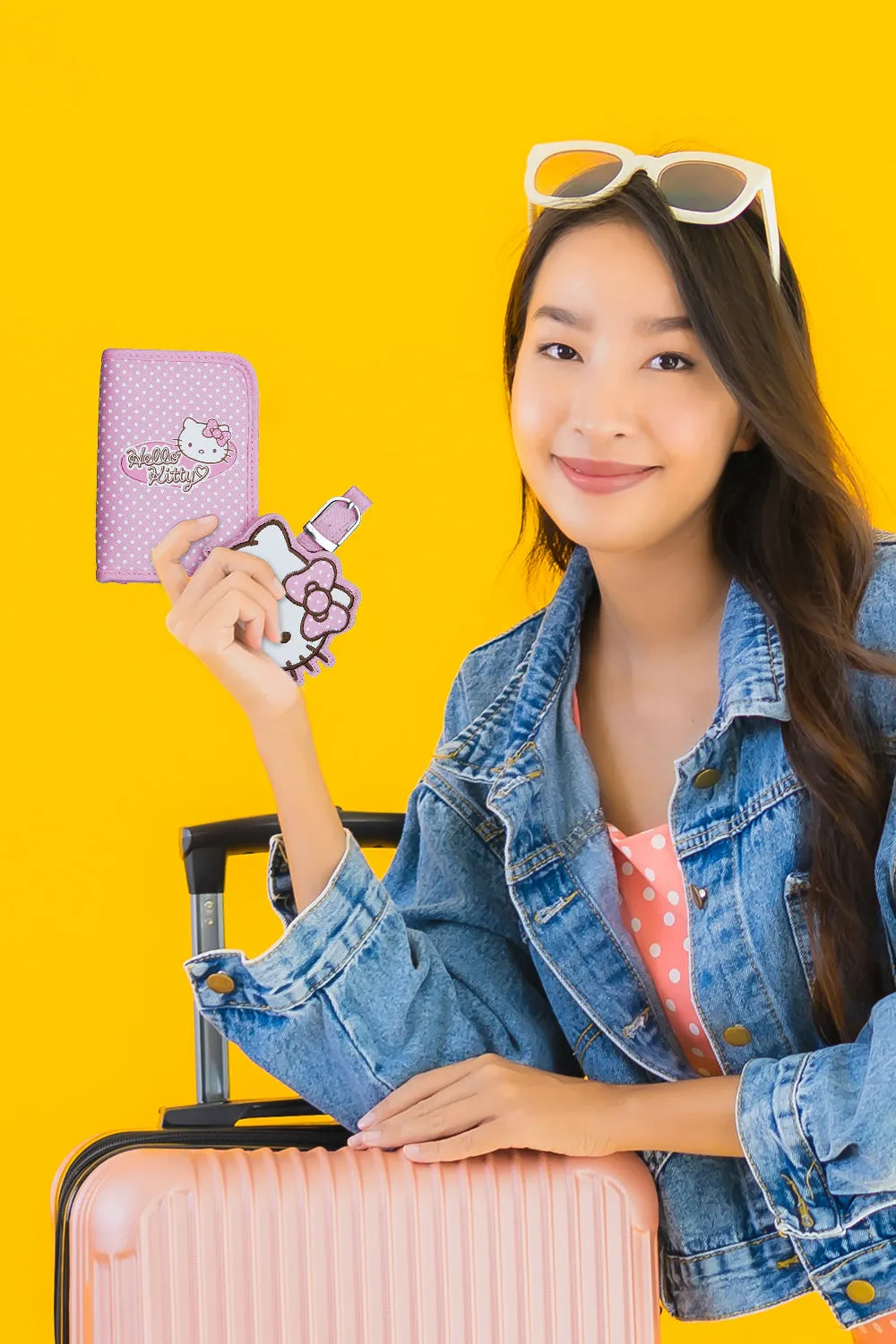 Hello Kitty Pink Passport Holder and Luggage Tag Set With Gift Box