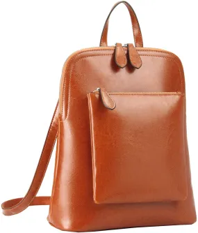 Heshe Women's Vintage Leather Backpack Casual Daypack for Ladies and Girls (Brown-R-S)