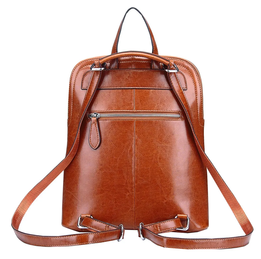 Heshe Women's Vintage Leather Backpack Casual Daypack for Ladies and Girls (Brown-R-S)