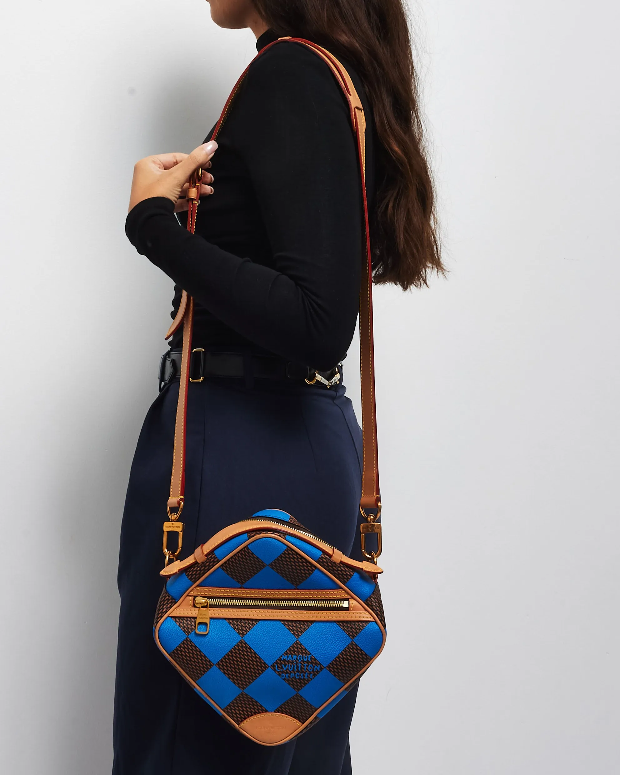 Louis Vuitton Blue & Coated Canvas Chess Messenger Crossbody Bag - Défilé Homme P/É24