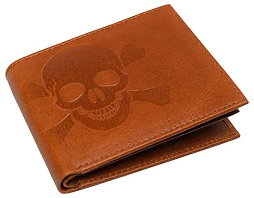 Marshal Skull Logo RFID Blocking Genuine Leather Bifold Wallet for Men