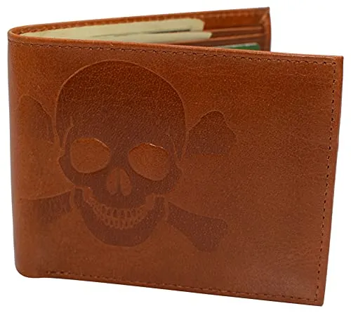 Marshal Skull Logo RFID Blocking Genuine Leather Bifold Wallet for Men