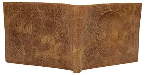 Marshal Skull Logo RFID Blocking Genuine Leather Bifold Wallet for Men