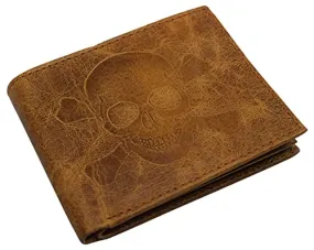 Marshal Skull Logo RFID Blocking Genuine Leather Bifold Wallet for Men