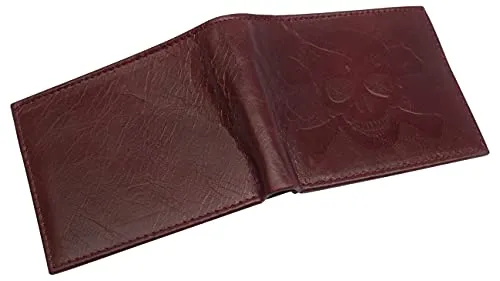 Marshal Skull Logo RFID Blocking Genuine Leather Bifold Wallet for Men