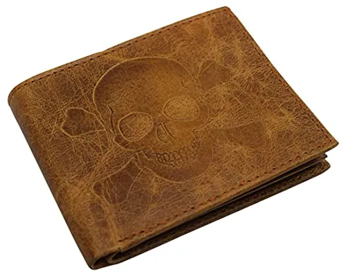 Marshal Skull Logo RFID Blocking Genuine Leather Bifold Wallet for Men