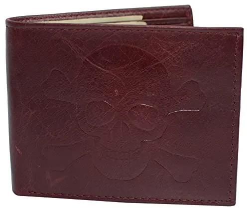 Marshal Skull Logo RFID Blocking Genuine Leather Bifold Wallet for Men